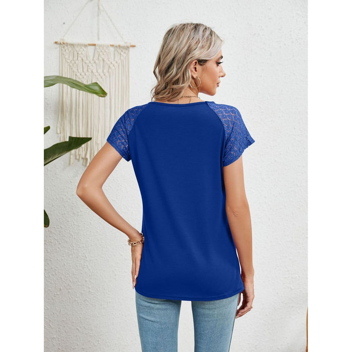 Lace Detail Round Neck Short Sleeve T-Shirt