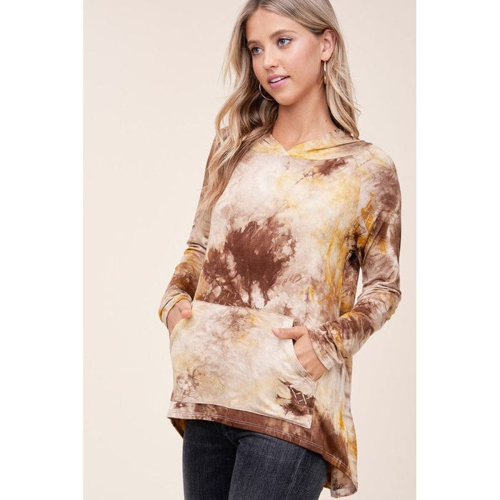 TIE DYE PRINT HOODIE HIGH LOW TOP