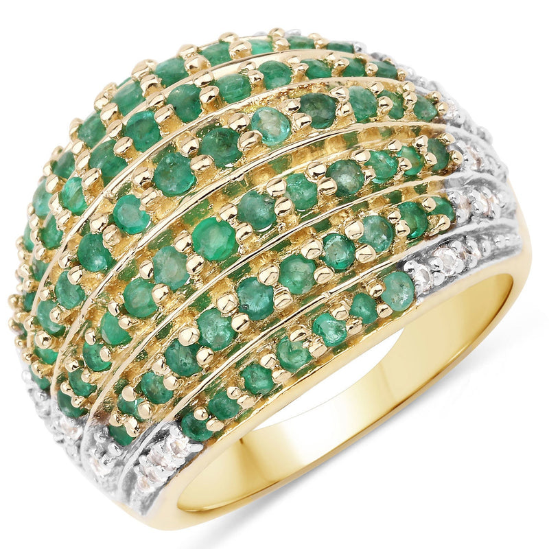 Bids.com 2.16 Carat Genuine Zambian Emerald and White Topaz .925 Sterling Silver Ring Rings