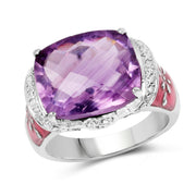 Bids.com 8.86 Carat Genuine Amethyst & White Topaz .925 Sterling Silver Ring Rings