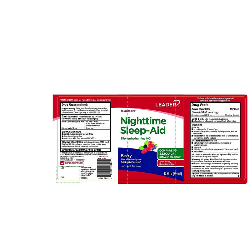 Leader Leader™ Nighttime Sleep Aid – Berry Flavor Liquid (12 fl oz) Vitamins & Supplements