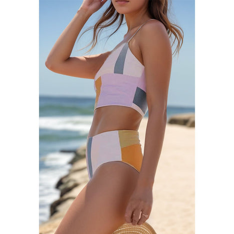 Color Block Spaghetti Strap Two-Piece Swim Set