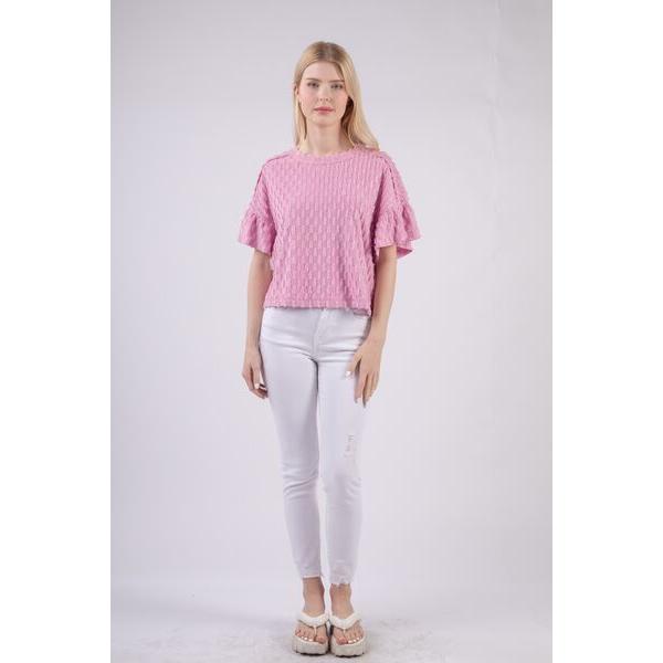 VERY J Texture Ruffle Short Sleeve Top