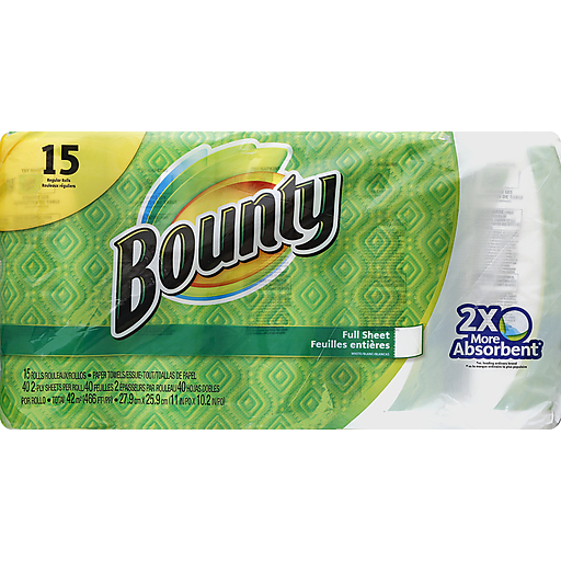 Bounty Bounty Paper Towels, Full Sheet, Regular Rolls, White, 2-Ply Paper Towels