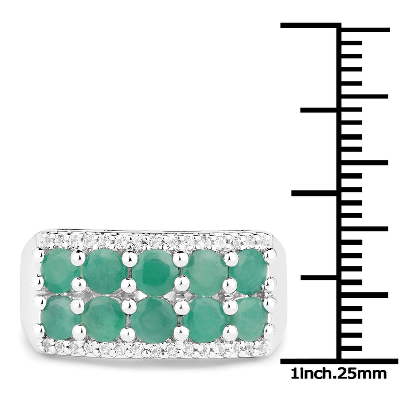 Bids.com 1.85 Carat Genuine Emerald and White Topaz .925 Sterling Silver Ring Rings