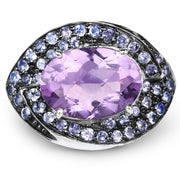 Bids.com 5.95 Carat Genuine Amethyst and Tanzanite .925 Sterling Silver Ring Rings