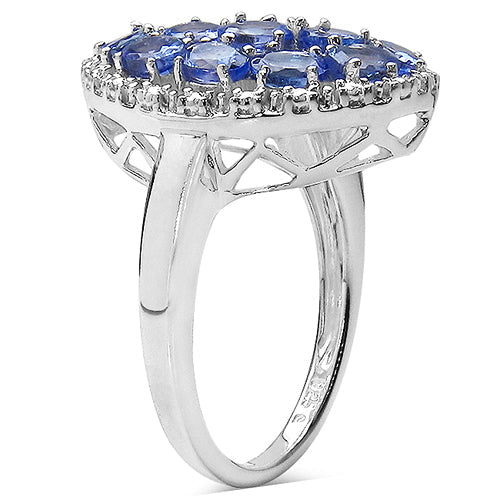 Bids.com 2.29 Carat Genuine Tanzanite & White Topaz .925 Sterling Silver Ring Rings
