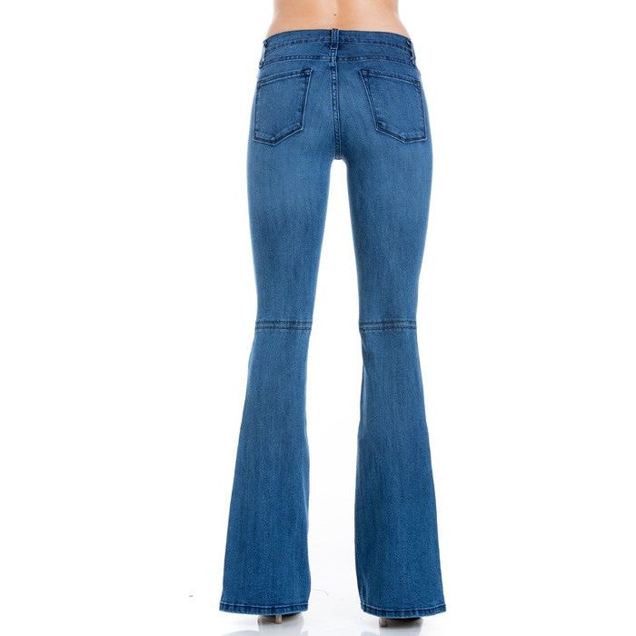 Mid Rise Flare Bell Bottom Denim Jeans Pants