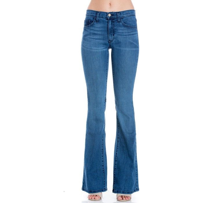 Mid Rise Flare Bell Bottom Denim Jeans Pants