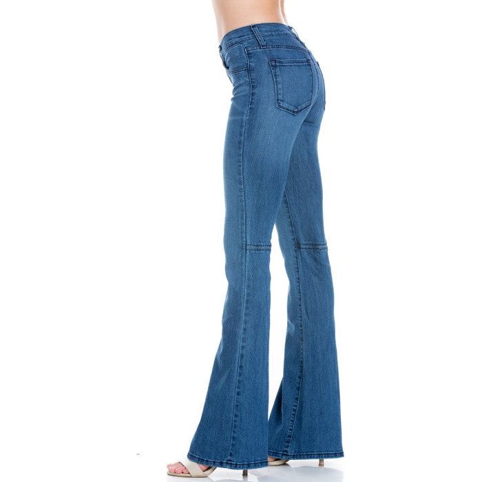 Mid Rise Flare Bell Bottom Denim Jeans Pants