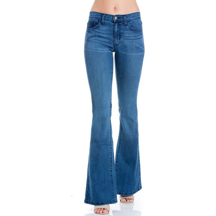 Mid Rise Flare Bell Bottom Denim Jeans Pants