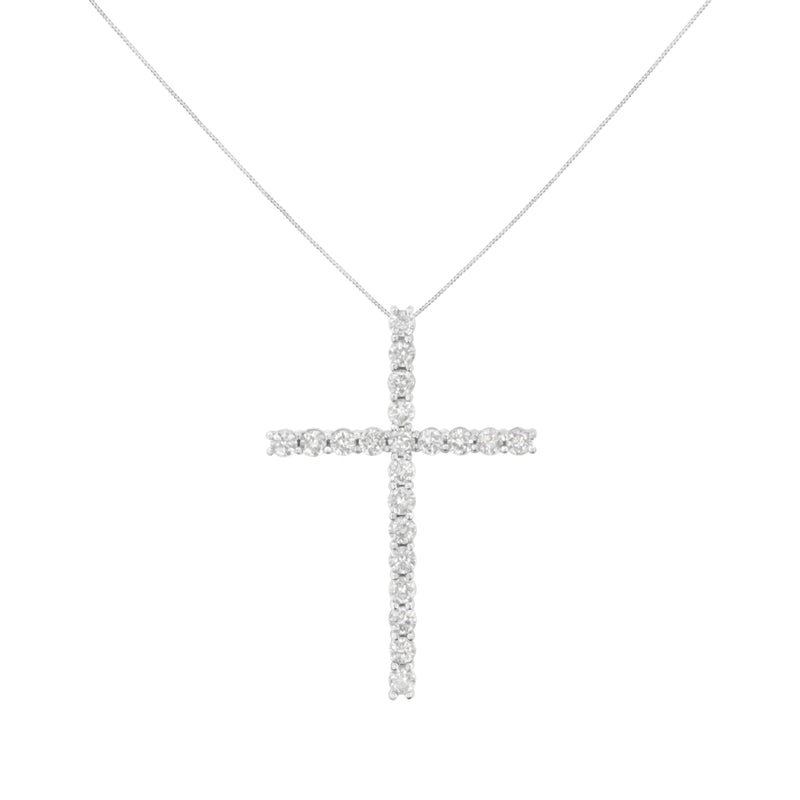 Bids.com .925 Sterling Silver 4.0 Cttw Diamond 2-1/4" Cross Pendant with Box Chain Necklace (I-J Color, I1-I2 Clarity) - 18" Necklaces
