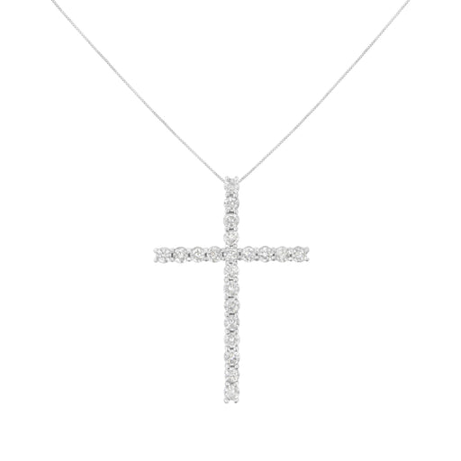 Bids.com .925 Sterling Silver 4.0 Cttw Diamond 2-1/4" Cross Pendant with Box Chain Necklace (I-J Color, I1-I2 Clarity) - 18" Necklaces