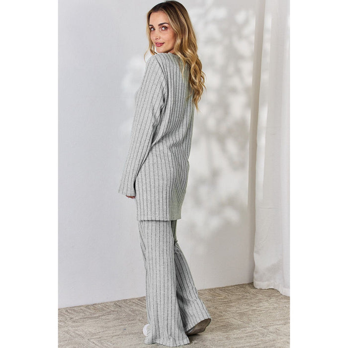 Basic Bae Ribbed High-Low Top and Wide Leg Pants Set