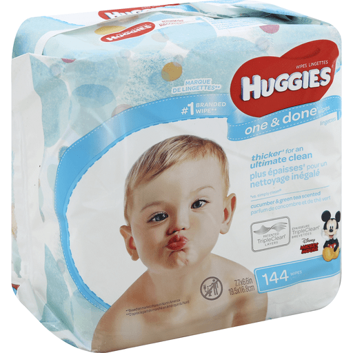 Huggies Huggies One & Done Wipes, Cucumber & Green Tea Scented, Disney Mickey Mouse Baby Wipes Light Gray