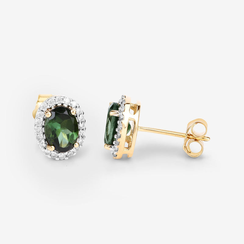 Bids.com 1.92 Carat Genuine Green Tourmaline and White Diamond 14K Yellow Gold Earrings Earrings
