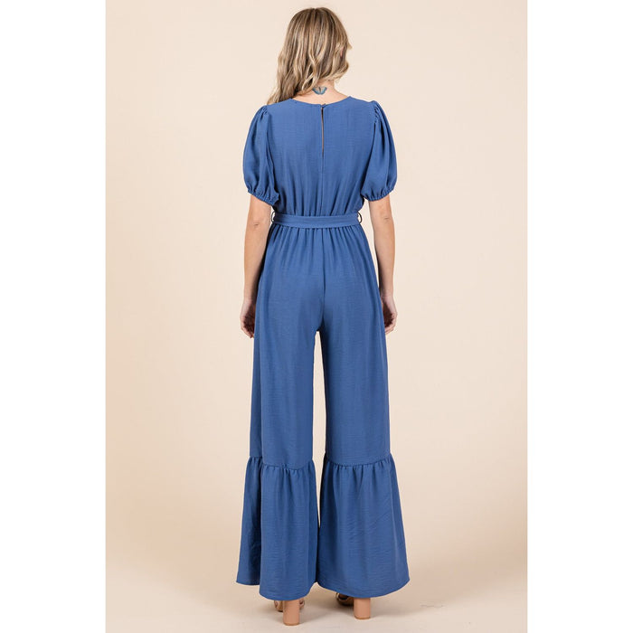 GeeGee V-Neck Belted Wide Leg Jumpsuit