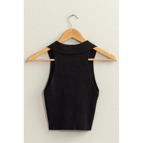 Sleeveless Collared Crop Knit Top