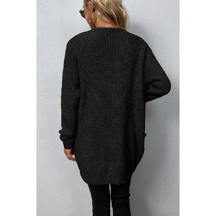 Open Front Waffle Sweater Cardigan