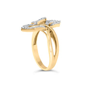 Bids.com 18K Yellow and White Gold Plated .925 Sterling Silver 3/8 Cttw Baguette and Round Diamond Bypass Triple Leaf Ring (I-J Color, I1-I2 Clarity) - Size 7 Rings