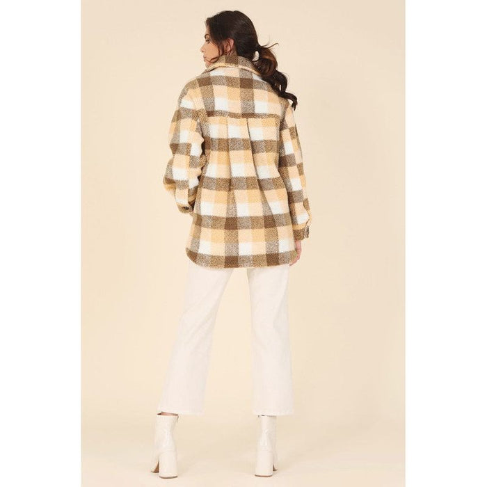 Plaid Sherpa Jacket With Pockets