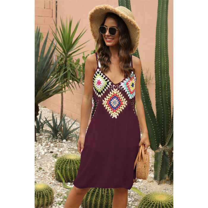 Geometric V-Neck Spaghetti Strap Cover Up Dress