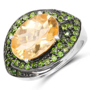 Bids.com 6.11 Carat Genuine Citrine and Chrome Diopside .925 Sterling Silver Ring Rings