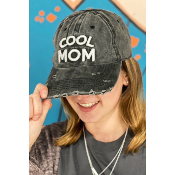 Ellison and Young | Cool Mom Embroidered Dark Grey Distressed Ball Cap