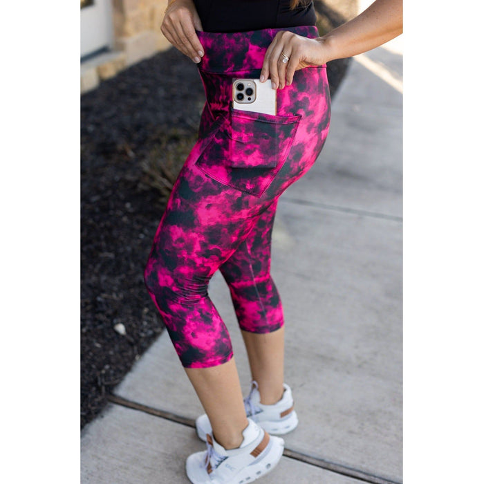 Ready to Ship | Pink and Black Tie Dye CAPRI with POCKETS  - Luxe Leggings by Julia Rose®