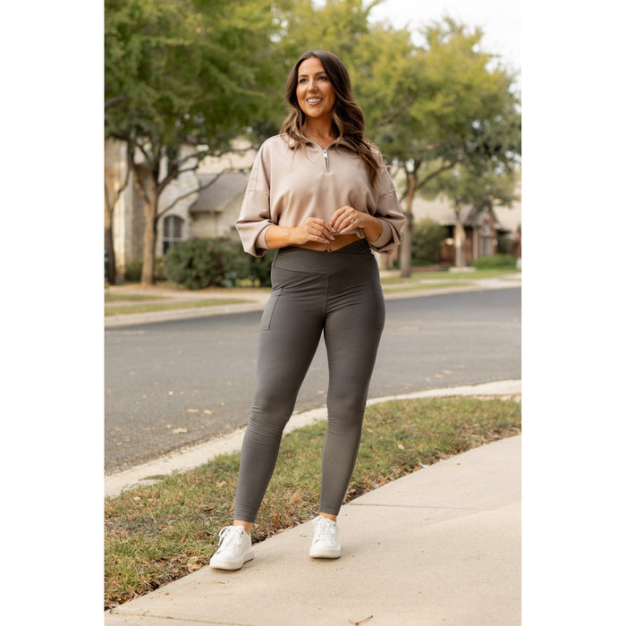 *Ready to Ship | The Caitlin - CHARCOAL Crossover Full Length Leggings with Pockets  - Luxe Leggings by Julia Rose®