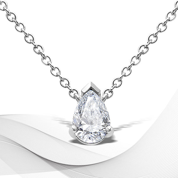 Bids.com 14K White Gold 1/2 Cttw Lab Grown Pear Shape Solitaire Diamond Pendent 18" Necklace (F-G Color, VS2-SI1 Clarity) Necklaces