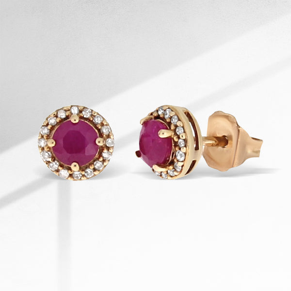 Bids.com .77ct Ruby Diamond Stud Earrings 10KT Rose Gold Earrings