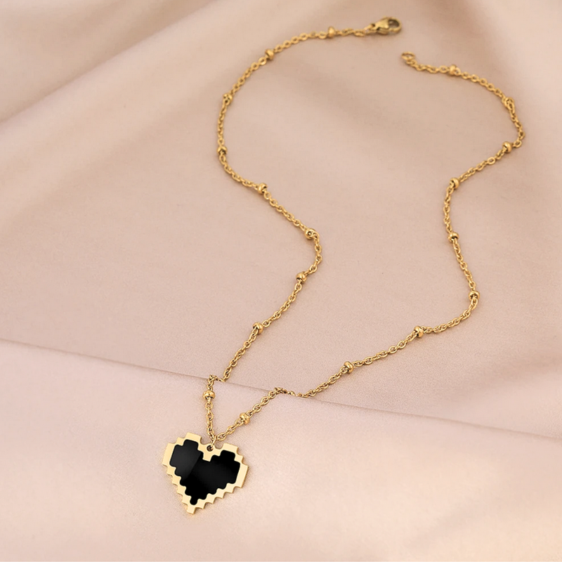 Medusa's Makeup Pixel Heart Necklace - Gold
