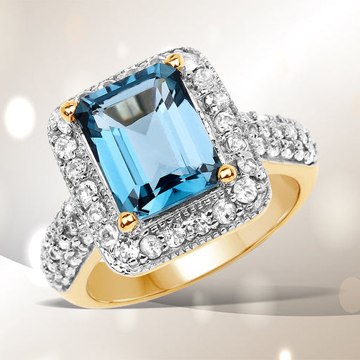 Bids.com 14K Yellow Gold Plated 5.03 Carat Genuine London Blue Topaz and White Topaz .925 Sterling Silver Ring Rings