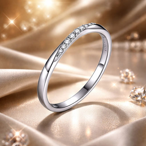 Bids.com 925 Sterling Silver Pavé Set CZ Platinum Plated Ring Size 6 for Women Rings