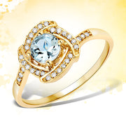 Bids.com 0.46 Carat Genuine Aquamarine and White Diamond 14K Yellow Gold Ring Rings
