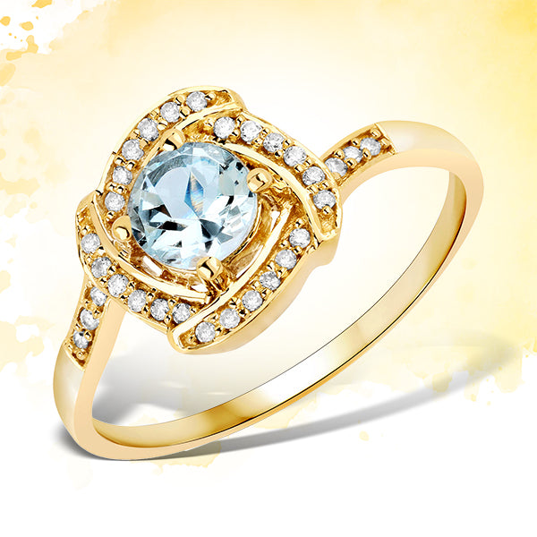 Bids.com 0.46 Carat Genuine Aquamarine and White Diamond 14K Yellow Gold Ring Rings