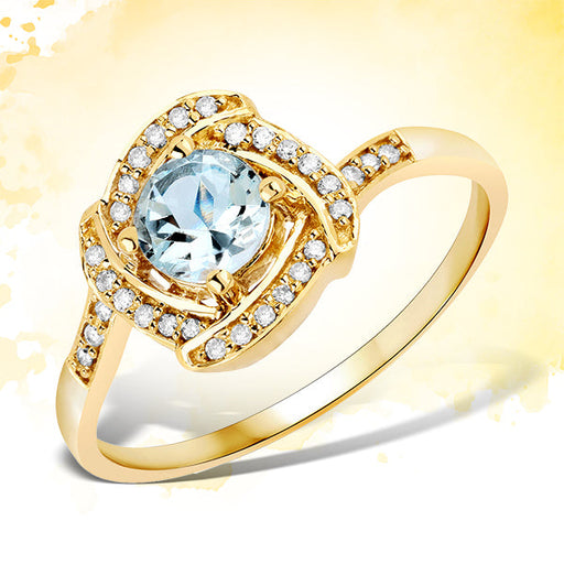 Bids.com 0.46 Carat Genuine Aquamarine and White Diamond 14K Yellow Gold Ring Rings