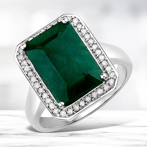 Bids.com 5.72 Carat Dyed Emerald and White Diamond .925 Sterling Silver Ring Rings