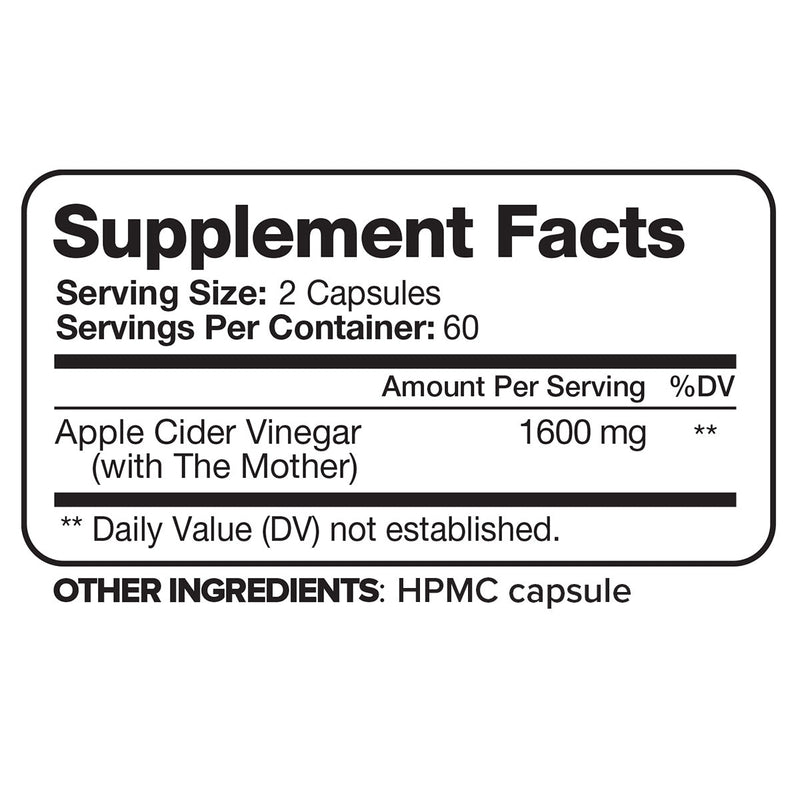 Nutrivein Nutrivein Premium Apple Cider Vinegar Supplements with Mother - 1600 mg - 120 Capsules 9B-W5LZ-LO3O