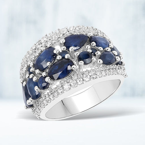 Bids.com 3.61 Carat Genuine Blue Sapphire and White Zircon .925 Sterling Silver Ring Rings