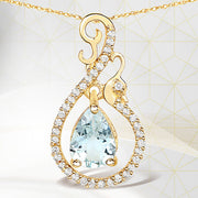 Bids.com 0.76 Carat Genuine Aquamarine and White Diamond 14K Yellow Gold Pendant Pendants