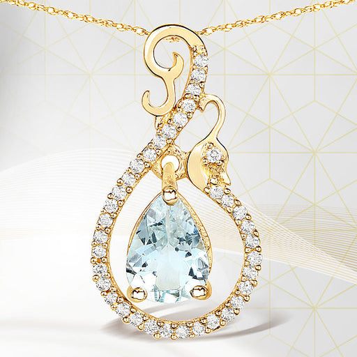 Bids.com 0.76 Carat Genuine Aquamarine and White Diamond 14K Yellow Gold Pendant Pendants
