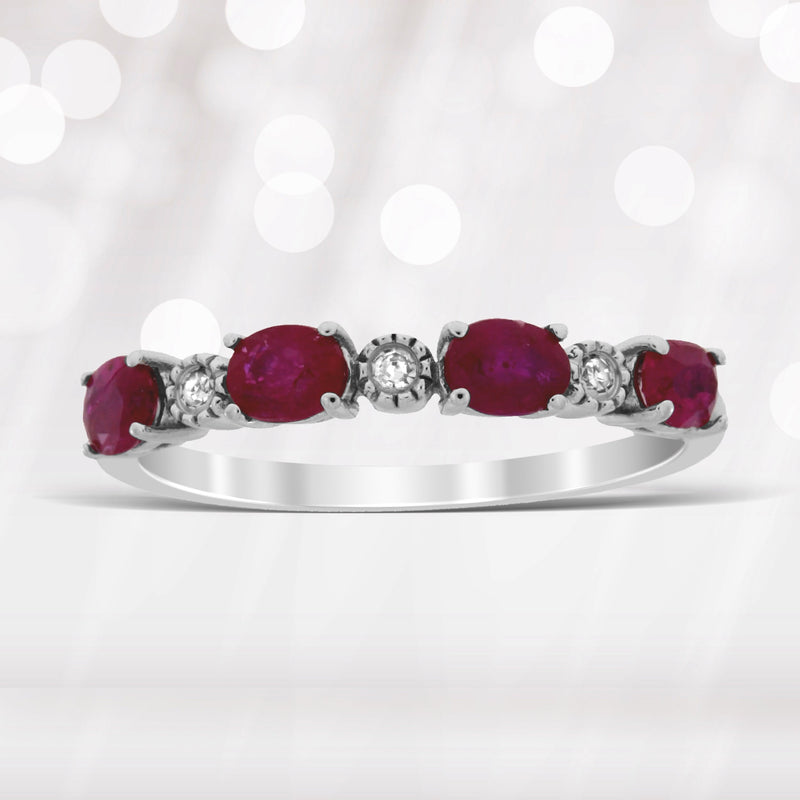 Bids.com 1.08ct Ruby Diamond Fashion band rings 14KT White Gold Rings
