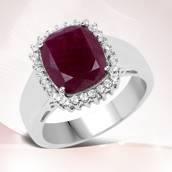 Bids.com 5.28 Carat Genuine Ruby and White Topaz .925 Sterling Silver Ring Rings