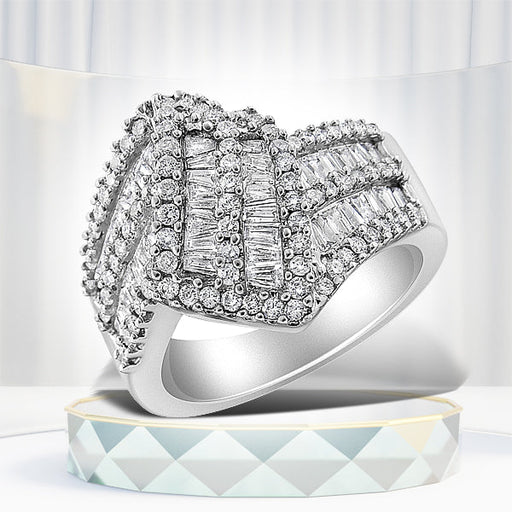 Bids.com 14K White Gold 1-1/2 Cttw Round and Baguette Diamond Bypass Cocktail Ring Band (H-I Color, SI1-SI2 Clarity) - Size 7 Rings
