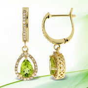 Bids.com .88ct Peridot Diamond Dangle Earrings 14KT Yellow Gold Earrings