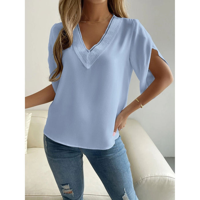 V-Neck Short Sleeve Blouse