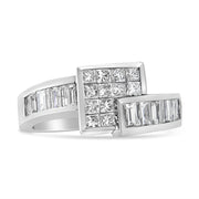 Bids.com 14K White Gold 1 1/2 Cttw Invisible-Set Princess and Channel-Set Baguette Diamond Geometric Bypass Ring Band (G-H Color, SI2-I1 Clarity) - Ring Size 7 Rings
