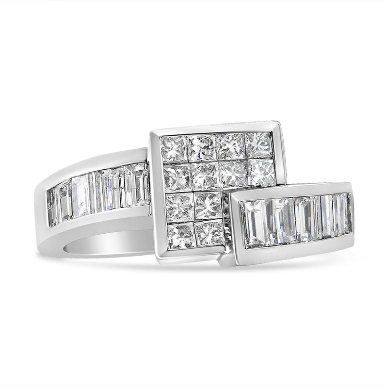 Bids.com 14K White Gold 1 1/2 Cttw Invisible-Set Princess and Channel-Set Baguette Diamond Geometric Bypass Ring Band (G-H Color, SI2-I1 Clarity) - Ring Size 7 Rings